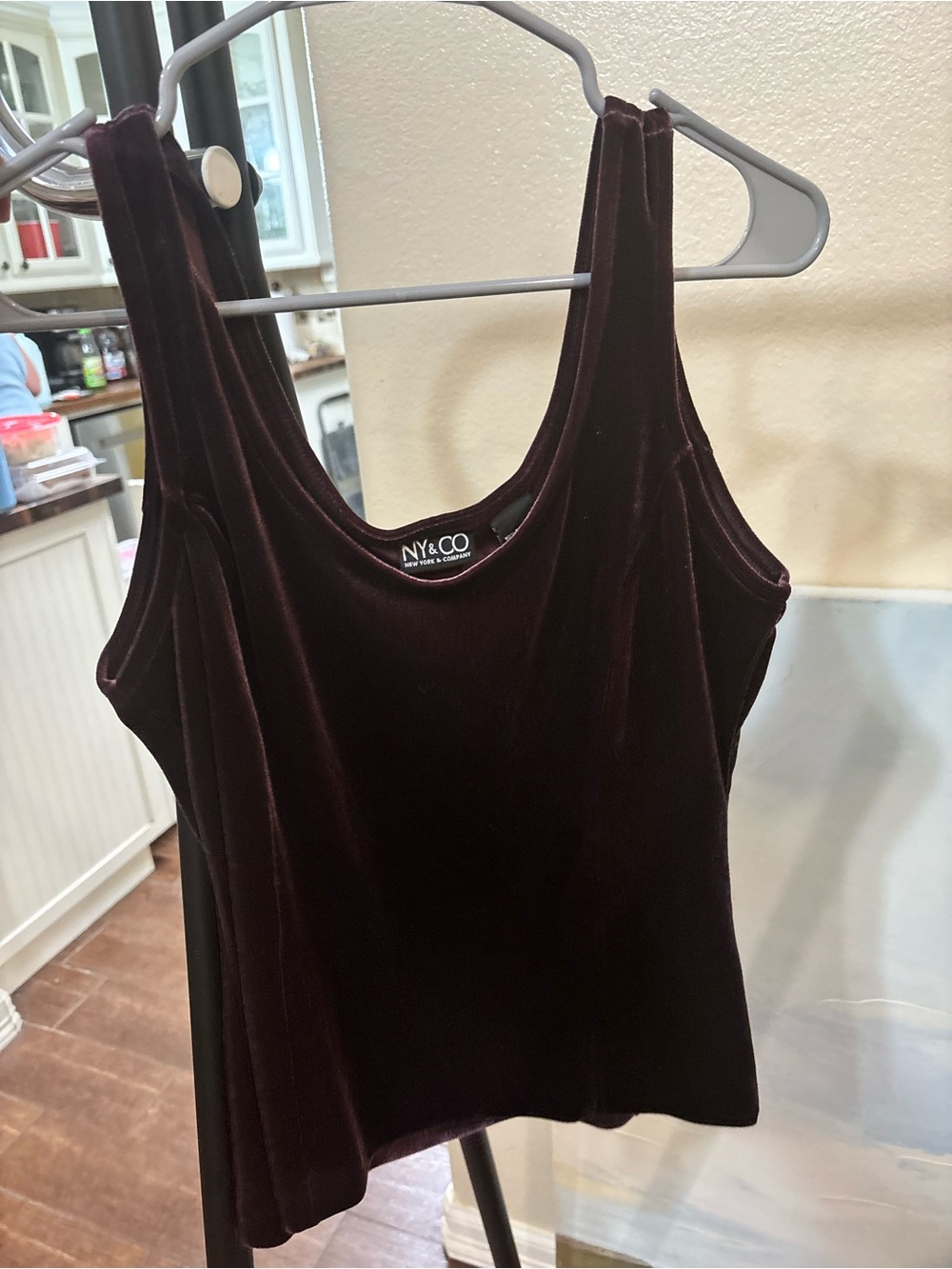 New York & Company Velvet Tank Top in Deep Plum